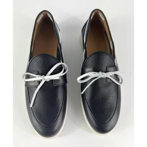Del Toro Women's Black Pebbled Leather Barca Yacht Loafer US 9.5